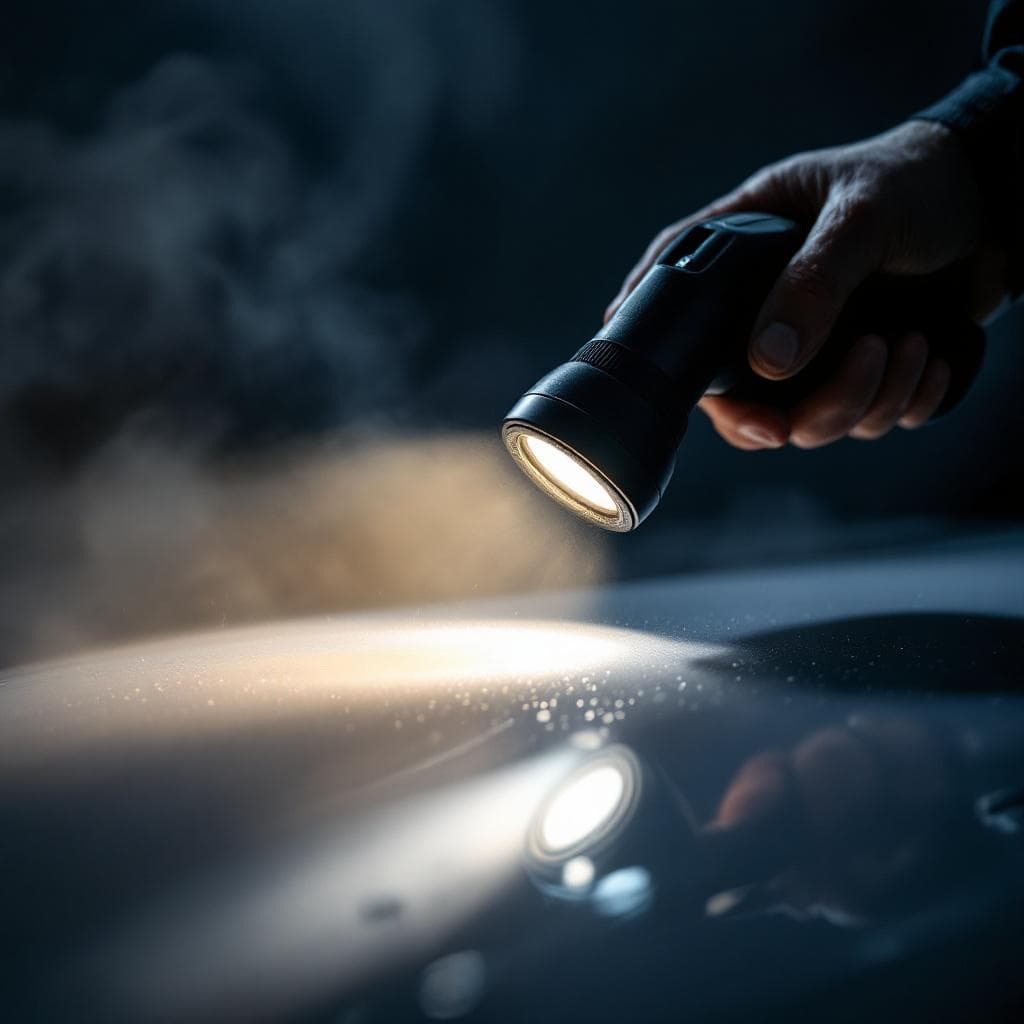 LED inspection light sweeping swirl residue on hood