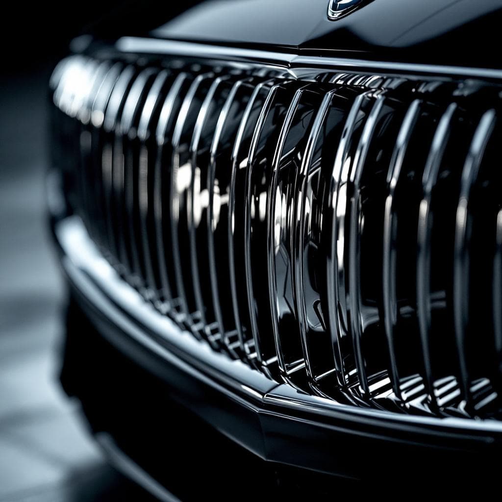 chrome grille element with ceramic liquid-glass sheen