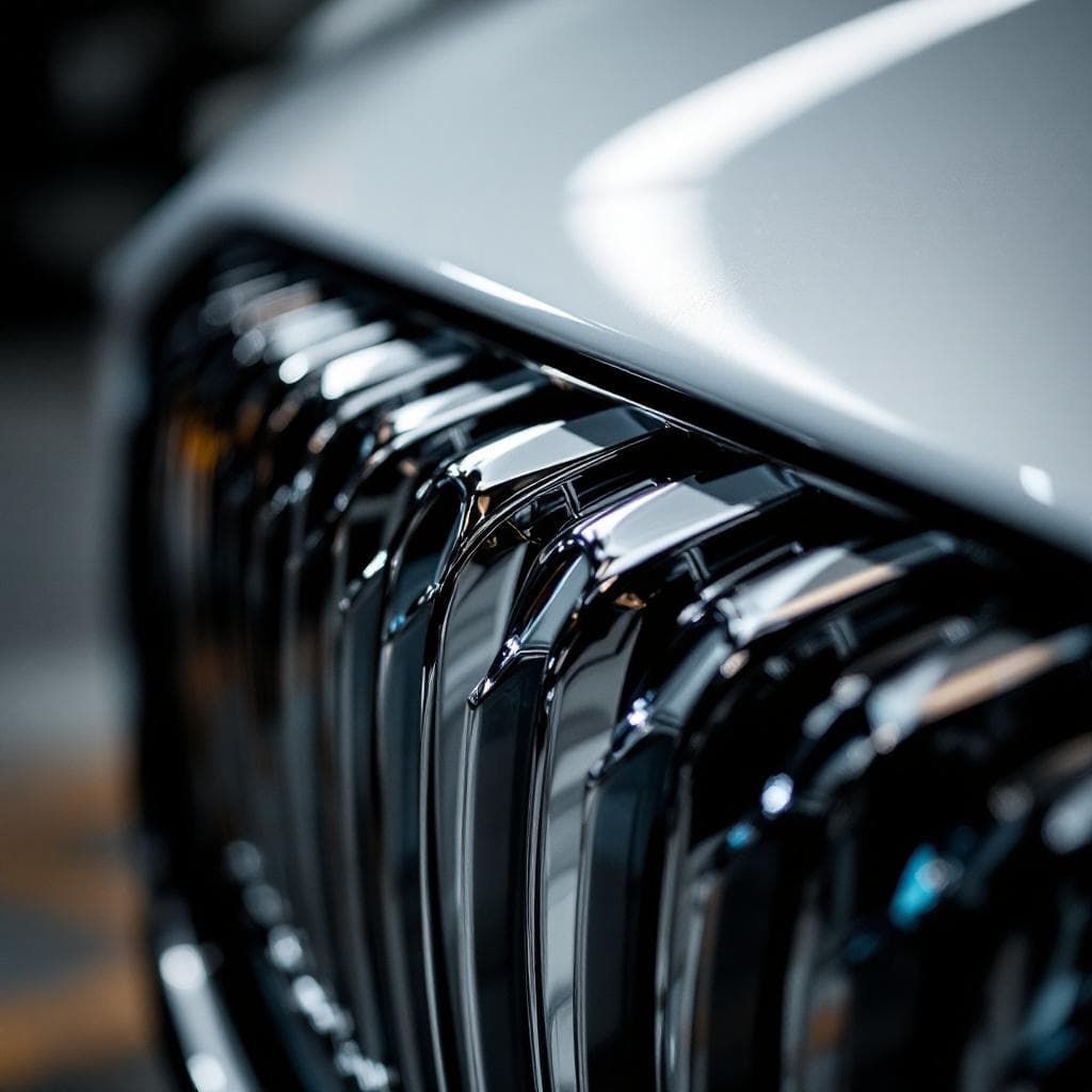 chrome grille element with ceramic liquid-glass sheen