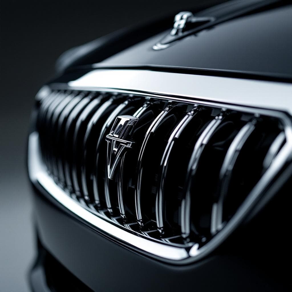 chrome grille element with ceramic liquid-glass sheen