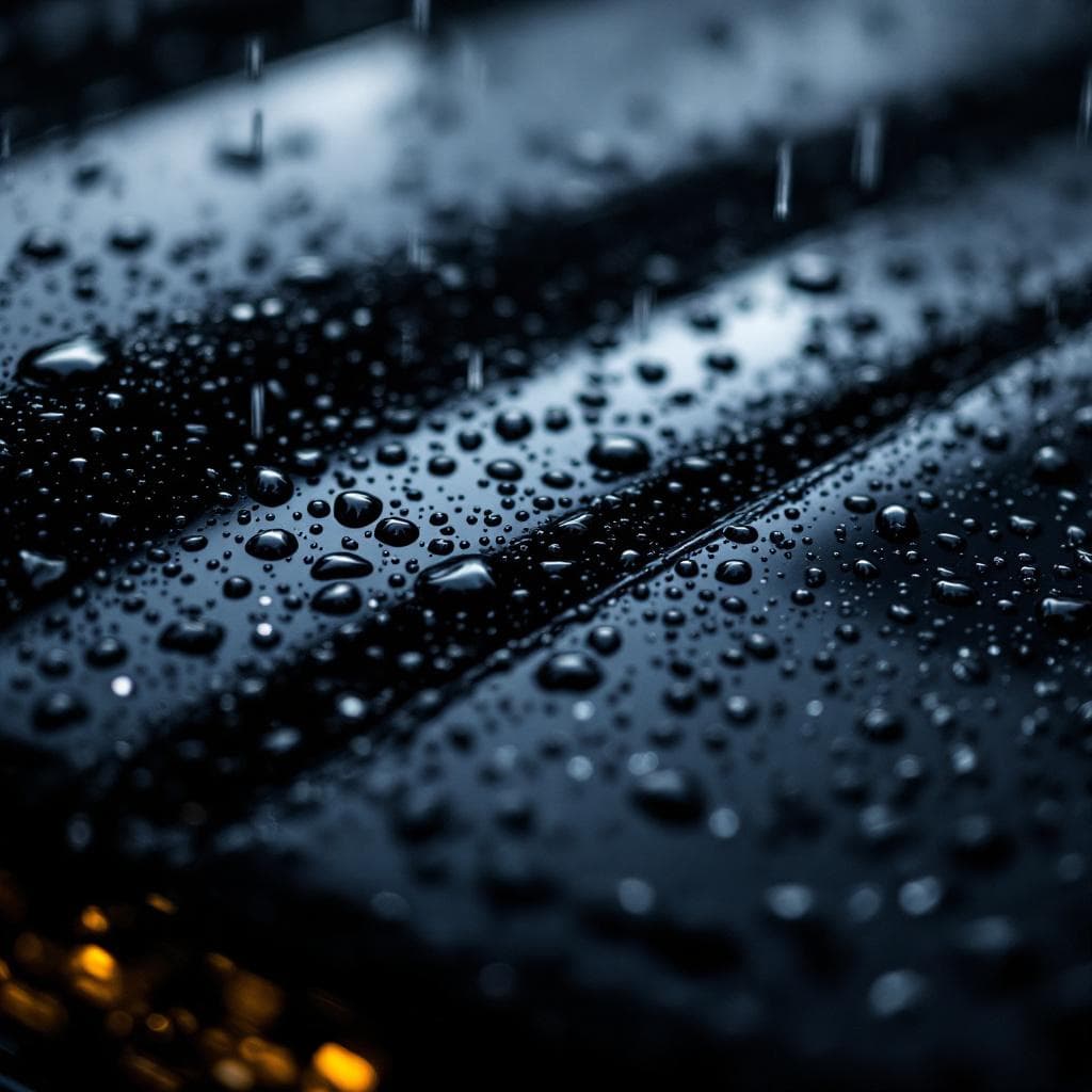 rain beading macro on ceramic-coated obsidian hood