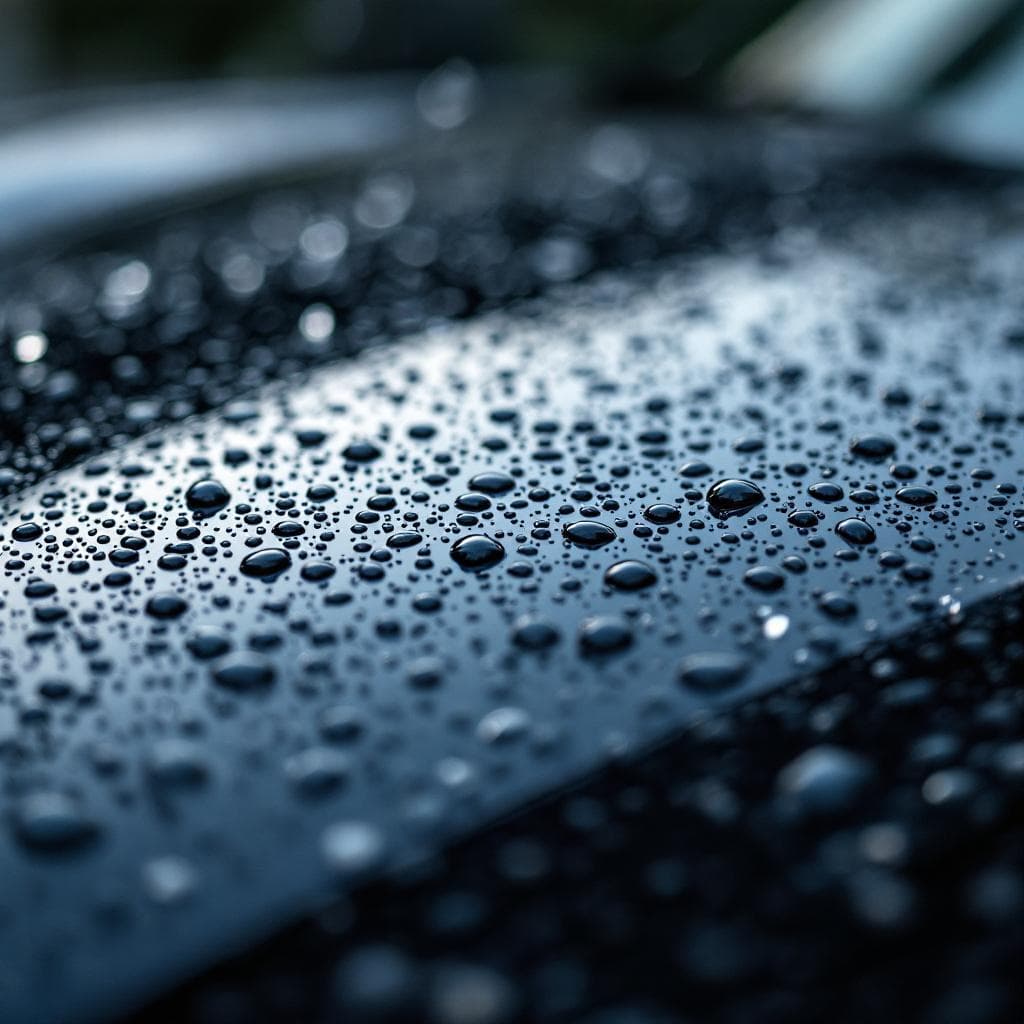 rain beading macro on ceramic-coated obsidian hood
