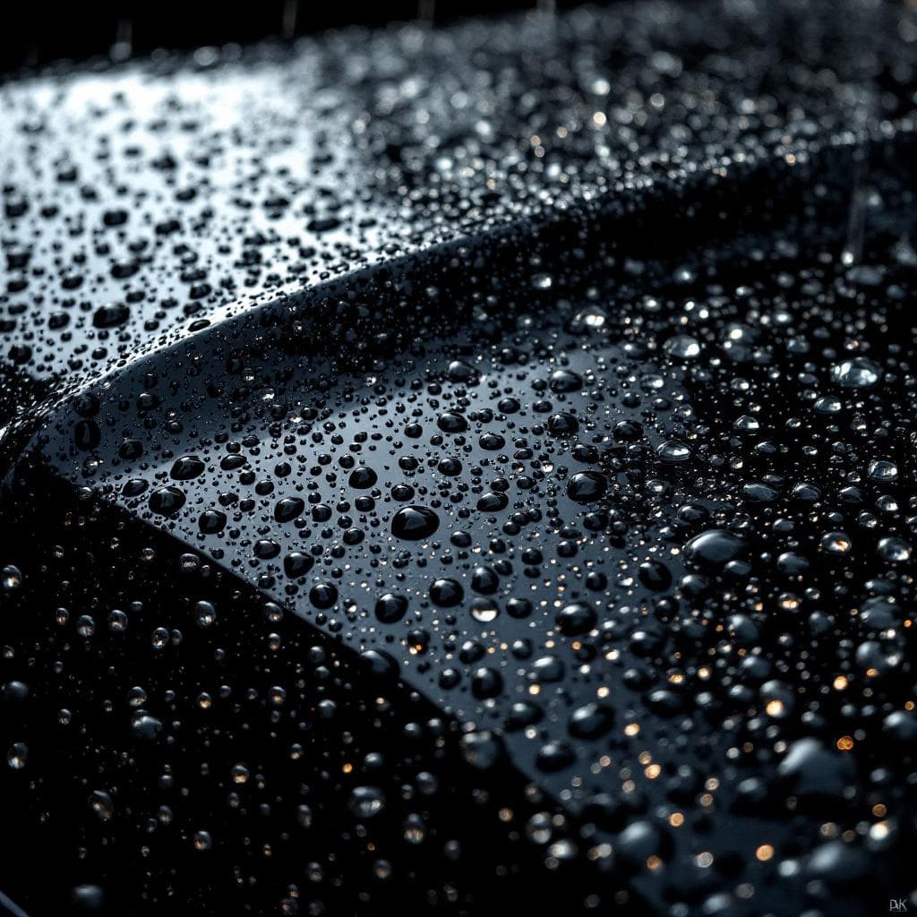 rain beading macro on ceramic-coated obsidian hood