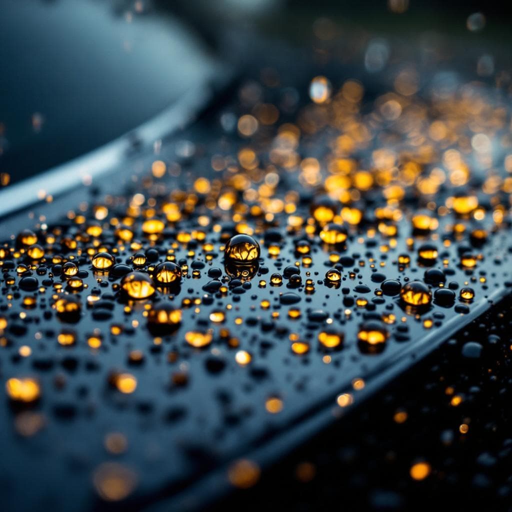 rain beading macro on ceramic-coated obsidian hood