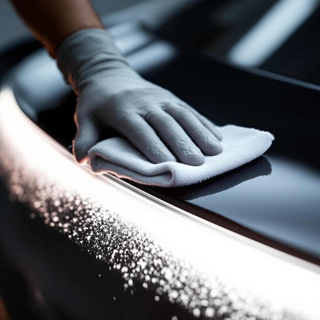 microfiber cloth gliding across ceramic-coated trunk lid