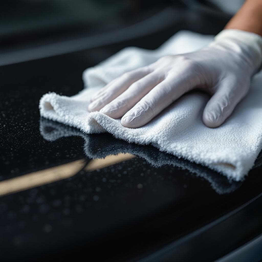 microfiber cloth gliding across ceramic-coated trunk lid