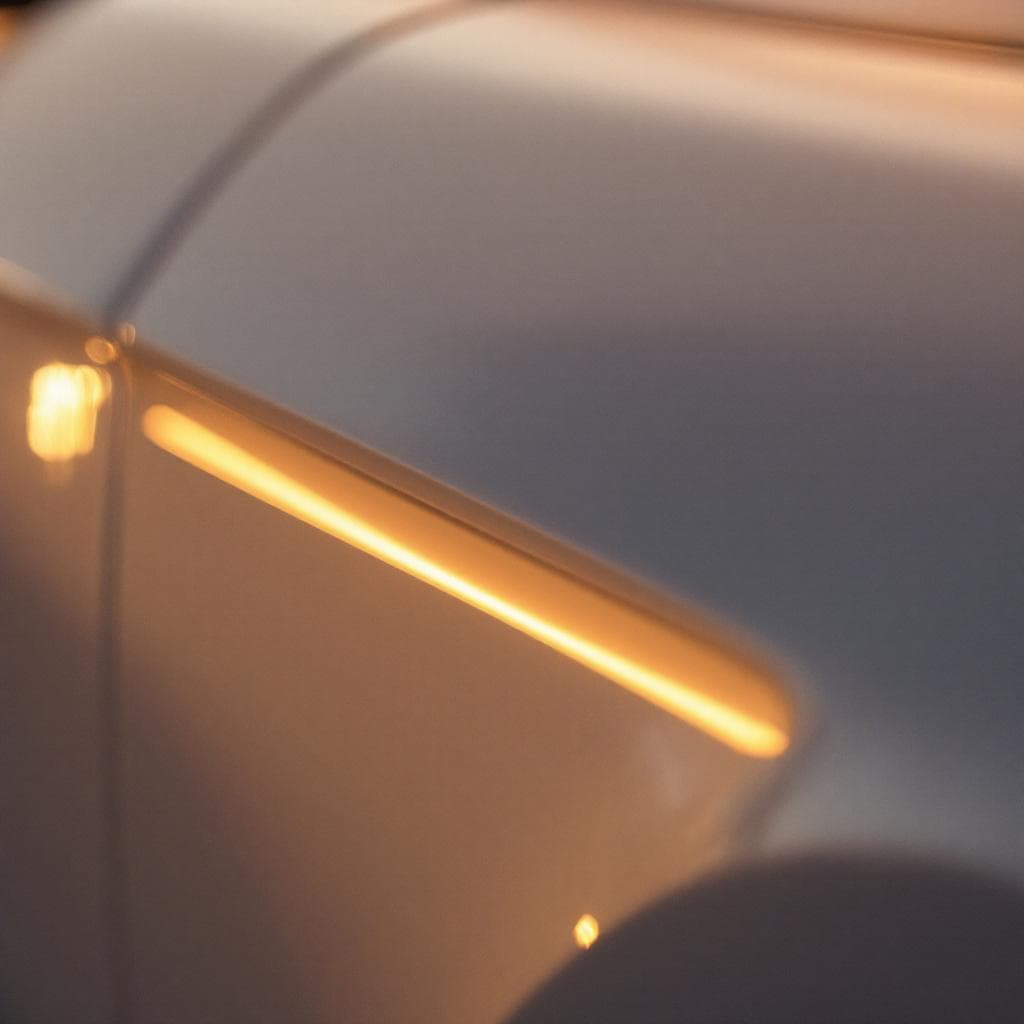 golden-hour specular highlight on pearl white body line