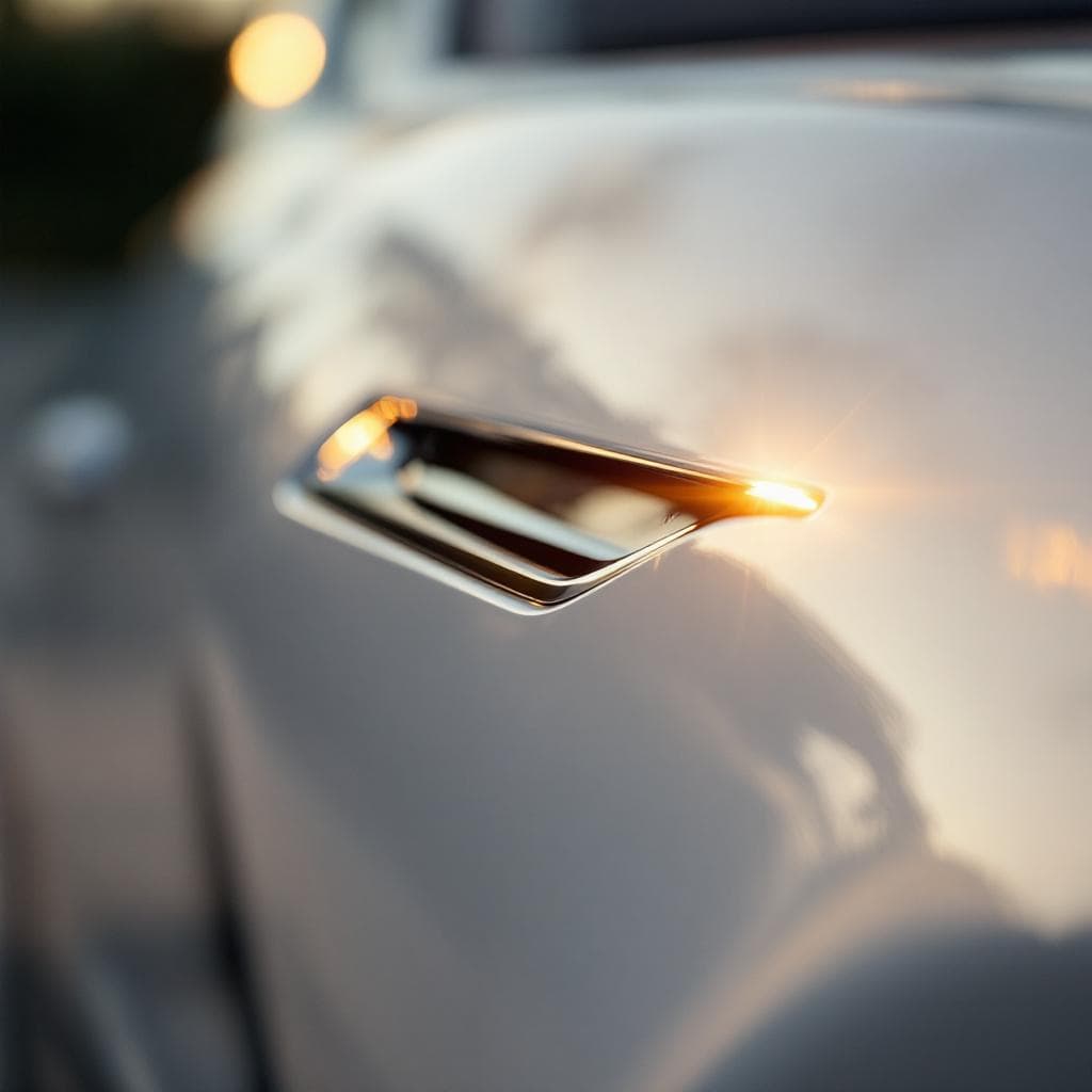 golden-hour specular highlight on pearl white body line