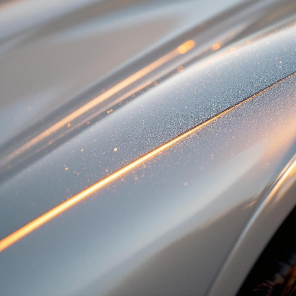 golden-hour specular highlight on pearl white body line