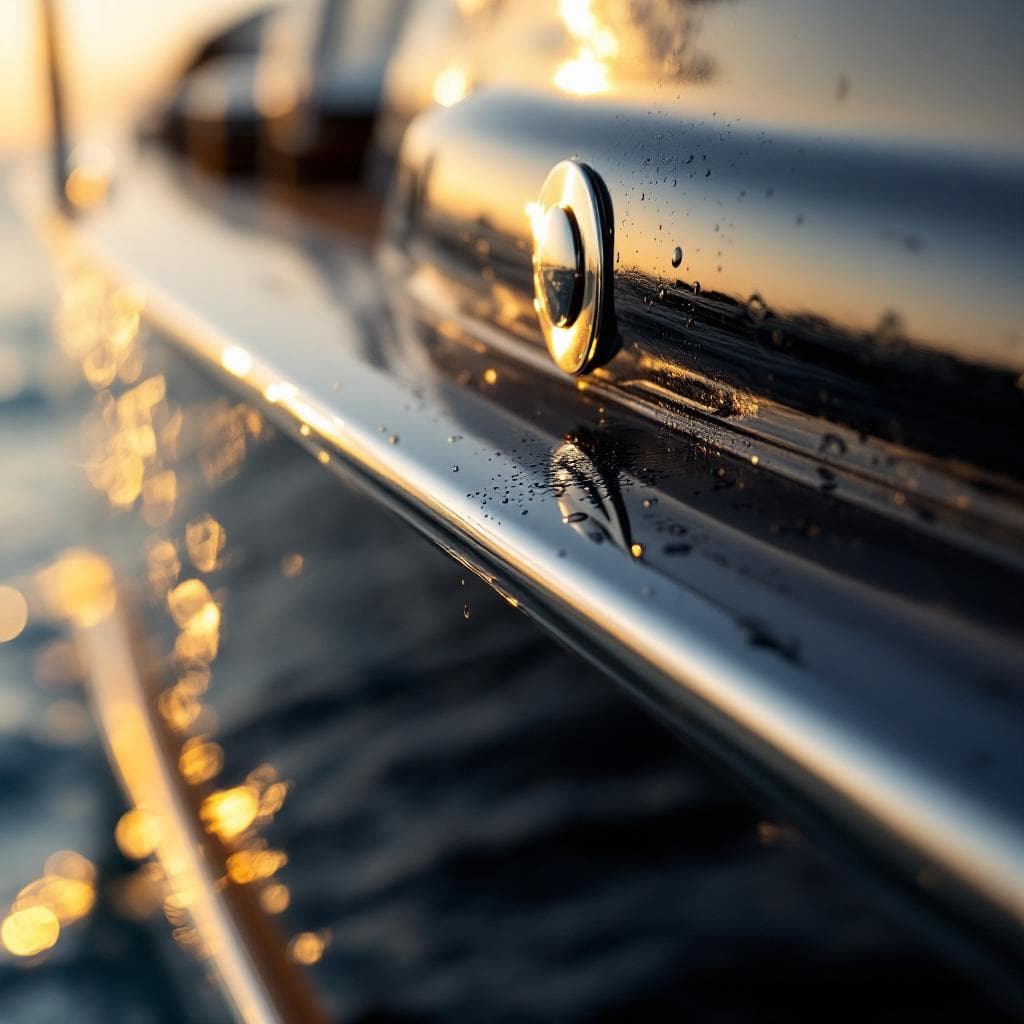 yacht hull — gloss black PPF detail