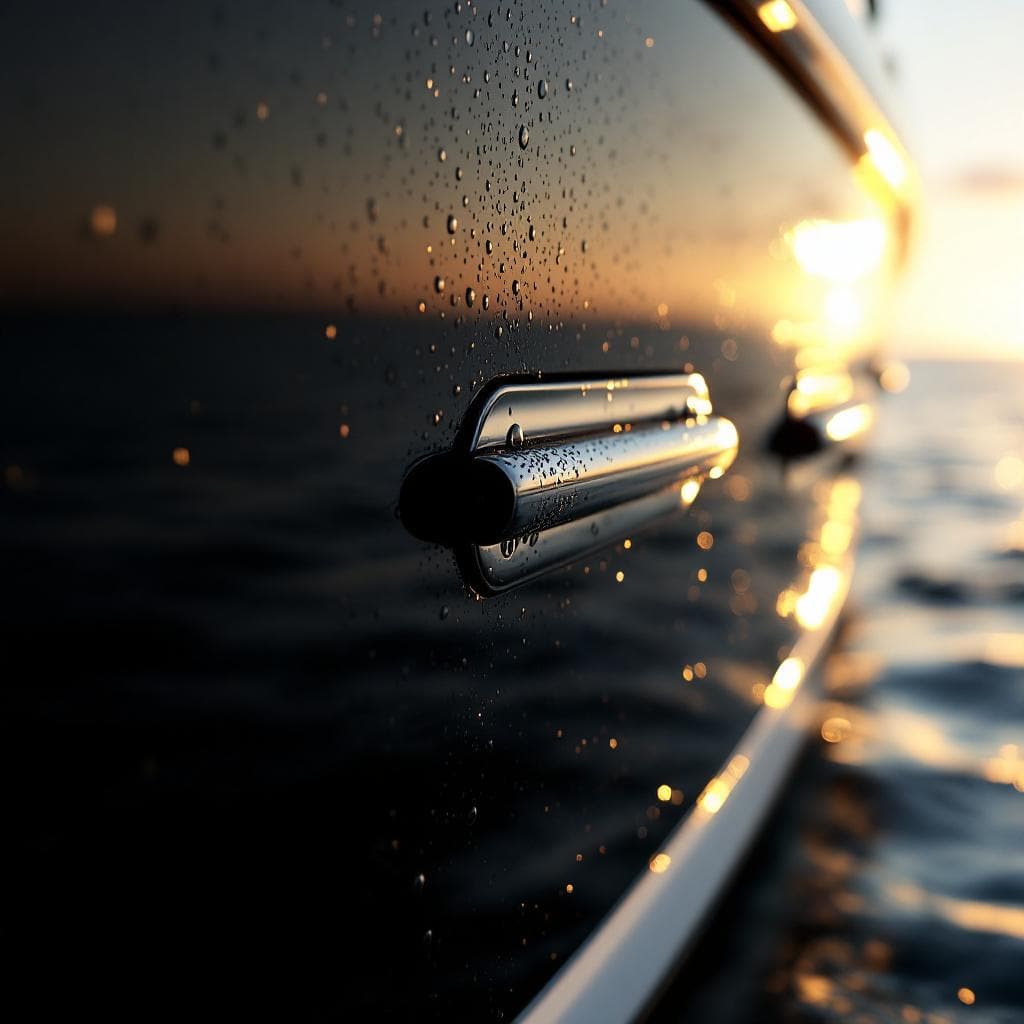 yacht hull — gloss black PPF detail