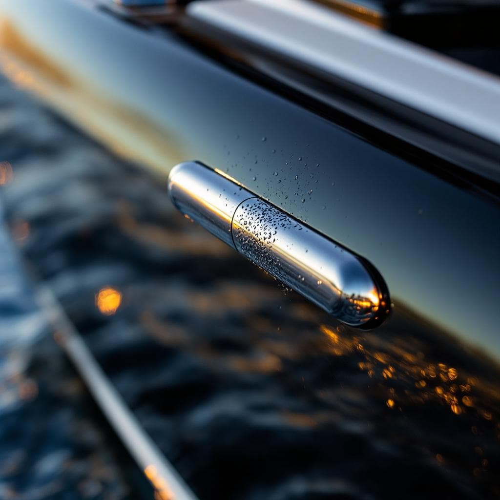 yacht hull — gloss black PPF detail