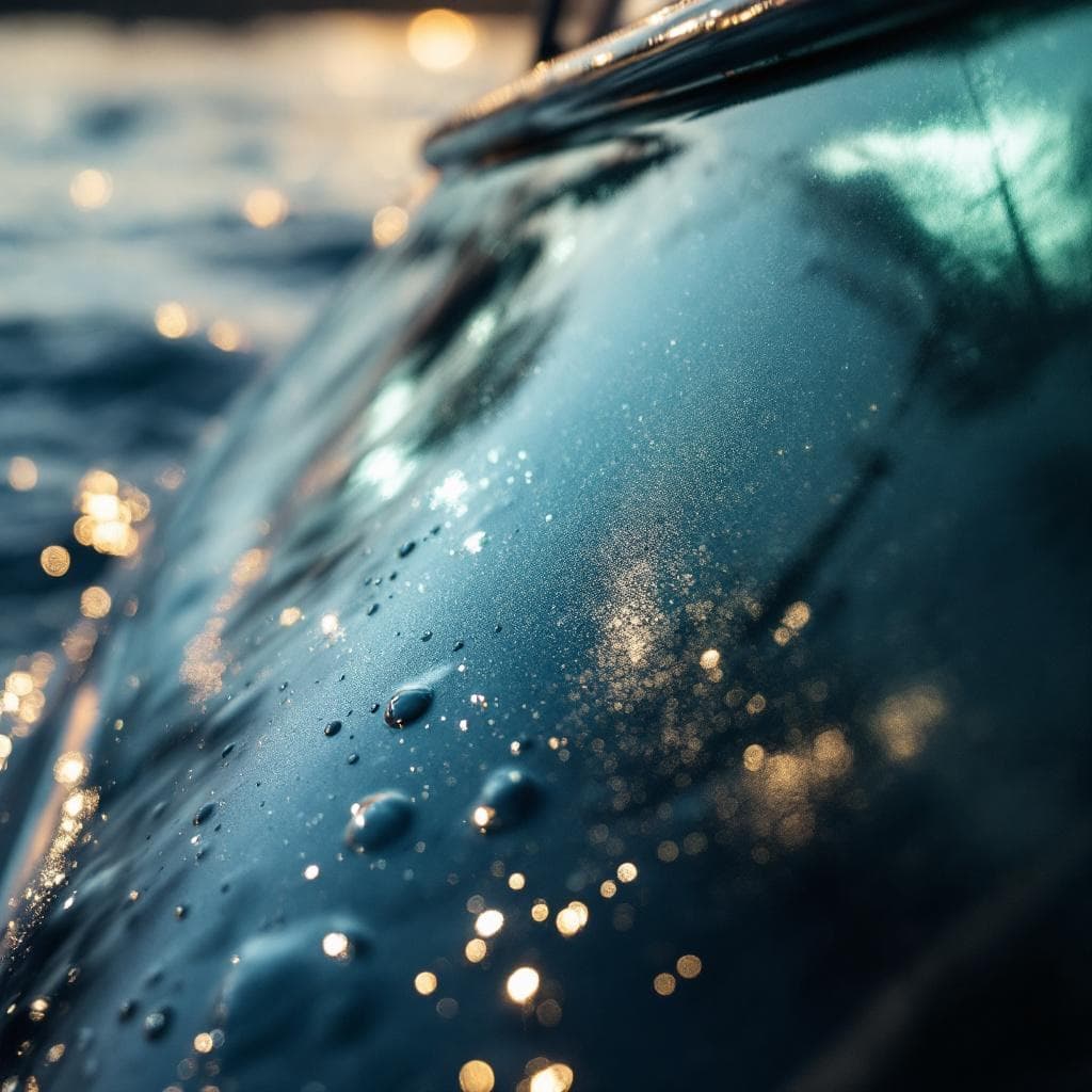 yacht transom — color-shift pearl PPF at dawn