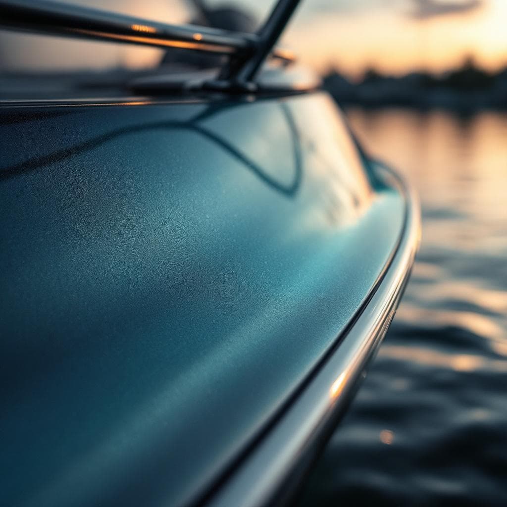 yacht transom — color-shift pearl PPF at dawn