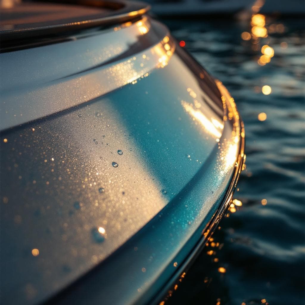 yacht transom — color-shift pearl PPF at dawn