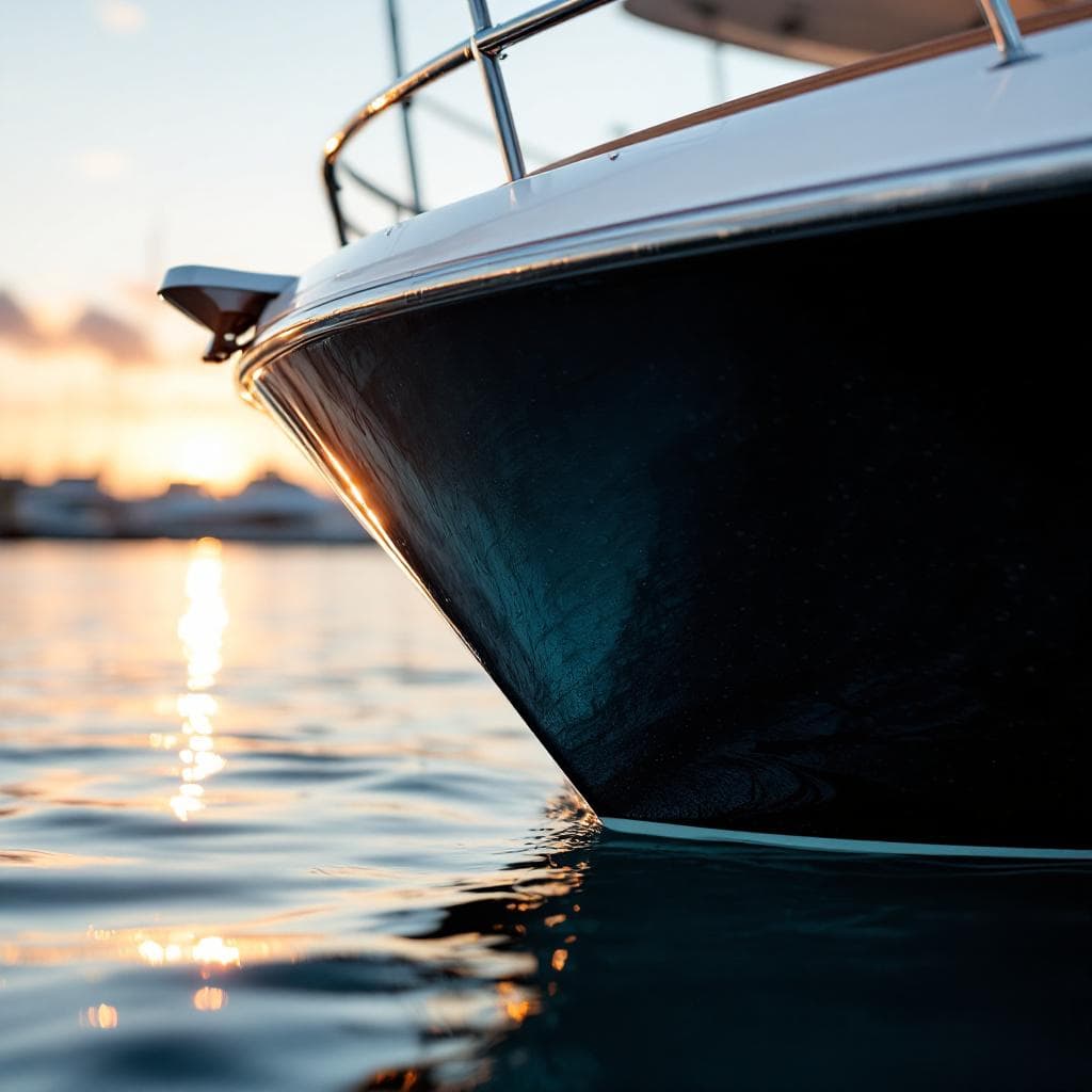 yacht transom — color-shift pearl PPF at dawn