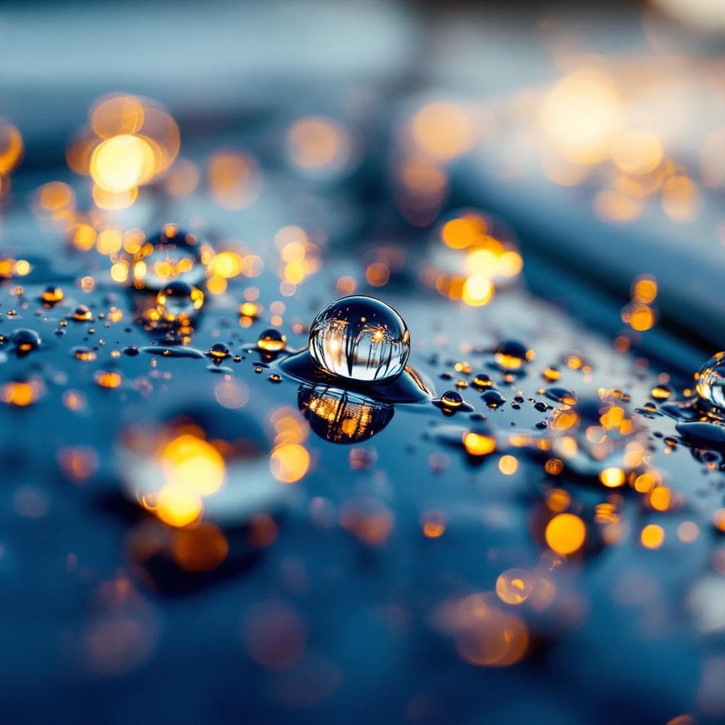 macro water beading on matte navy PPF