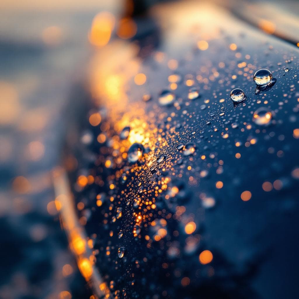 macro water beading on matte navy PPF