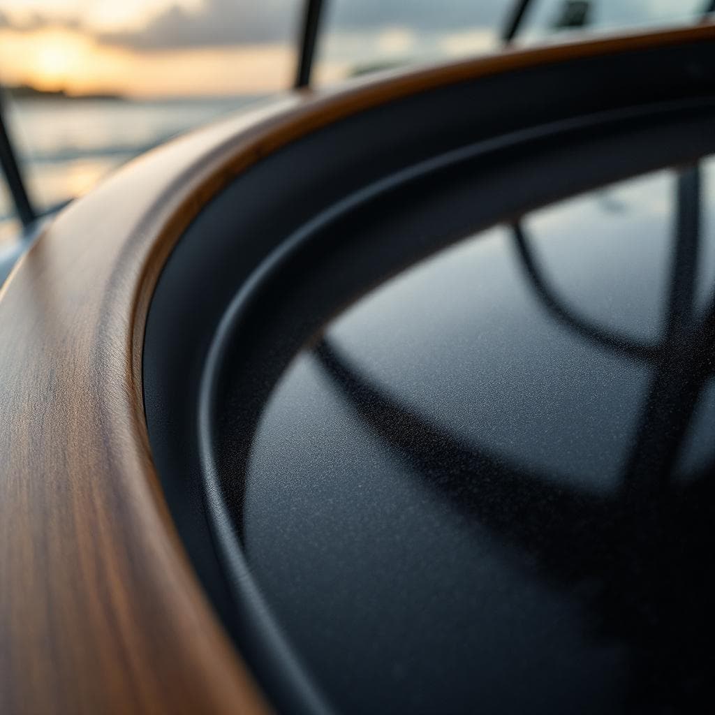 yacht helm console — matte black PPF reflection